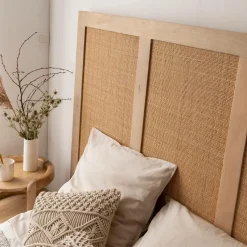 Made in Meubles Tête de lit en bois de manguier et cannage Noémia
