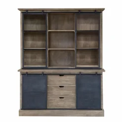 Made in Meubles Vaisselier en bois de manguier brossé et métal gris Helsinki