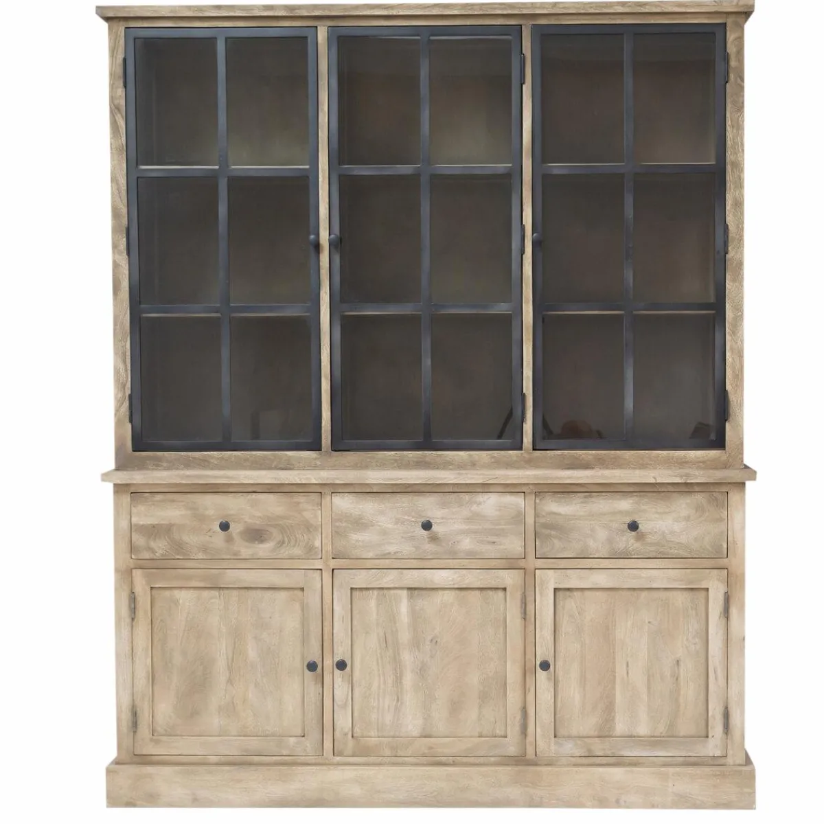 Made in Meubles Vaisselier en bois de manguier brossée et métal noir Clotilde