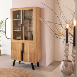 Made in Meubles Vitrine en bois d'acacia et métal Mano