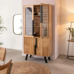 Made in Meubles Vitrine en bois d'acacia et métal Mano