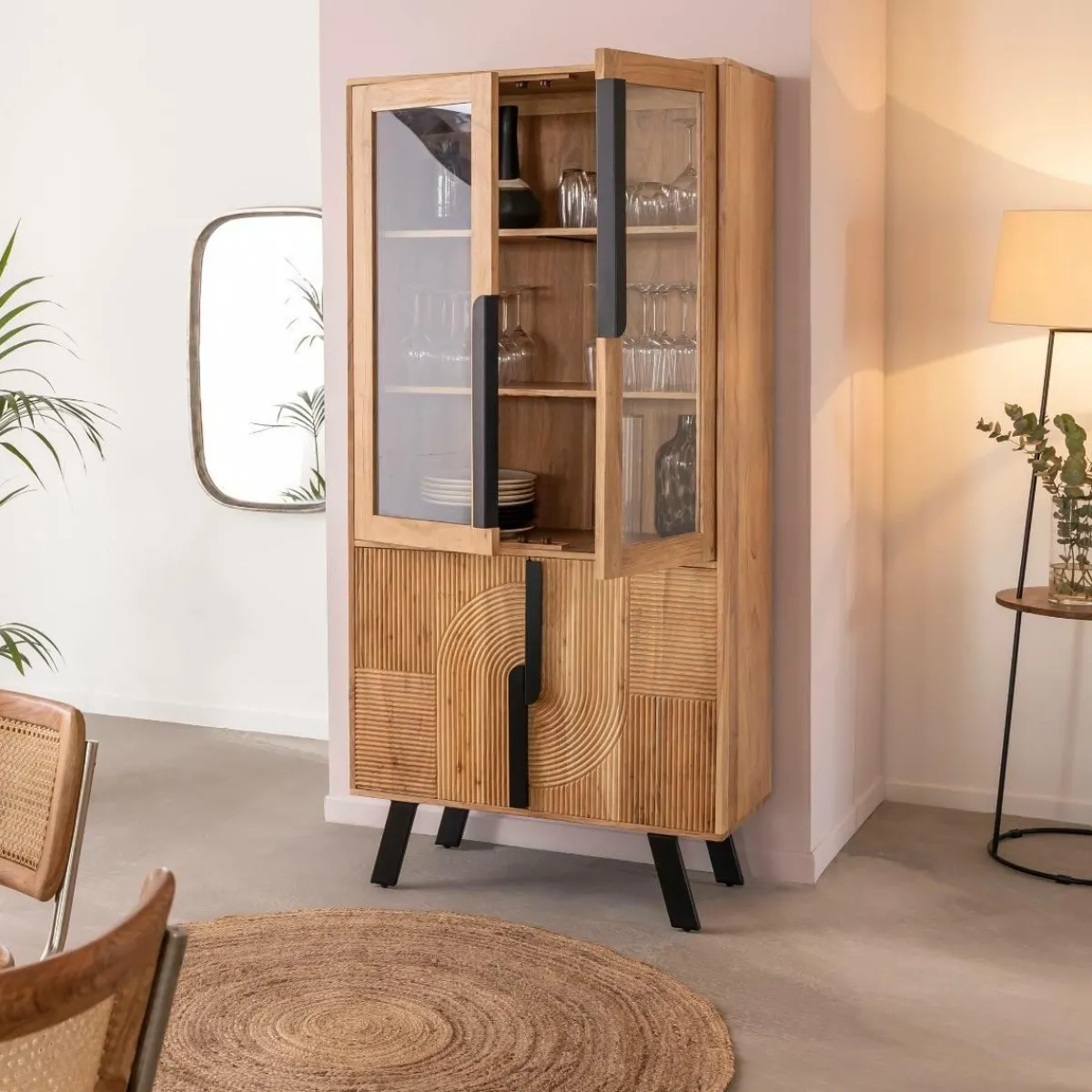Made in Meubles Vitrine en bois d'acacia et métal Mano