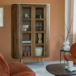 Made in Meubles Vitrine en bois de manguier et marbre Sienne