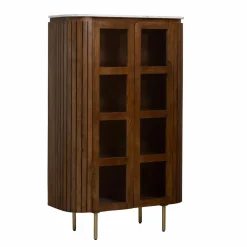 Made in Meubles Vitrine en bois de manguier et marbre Sienne