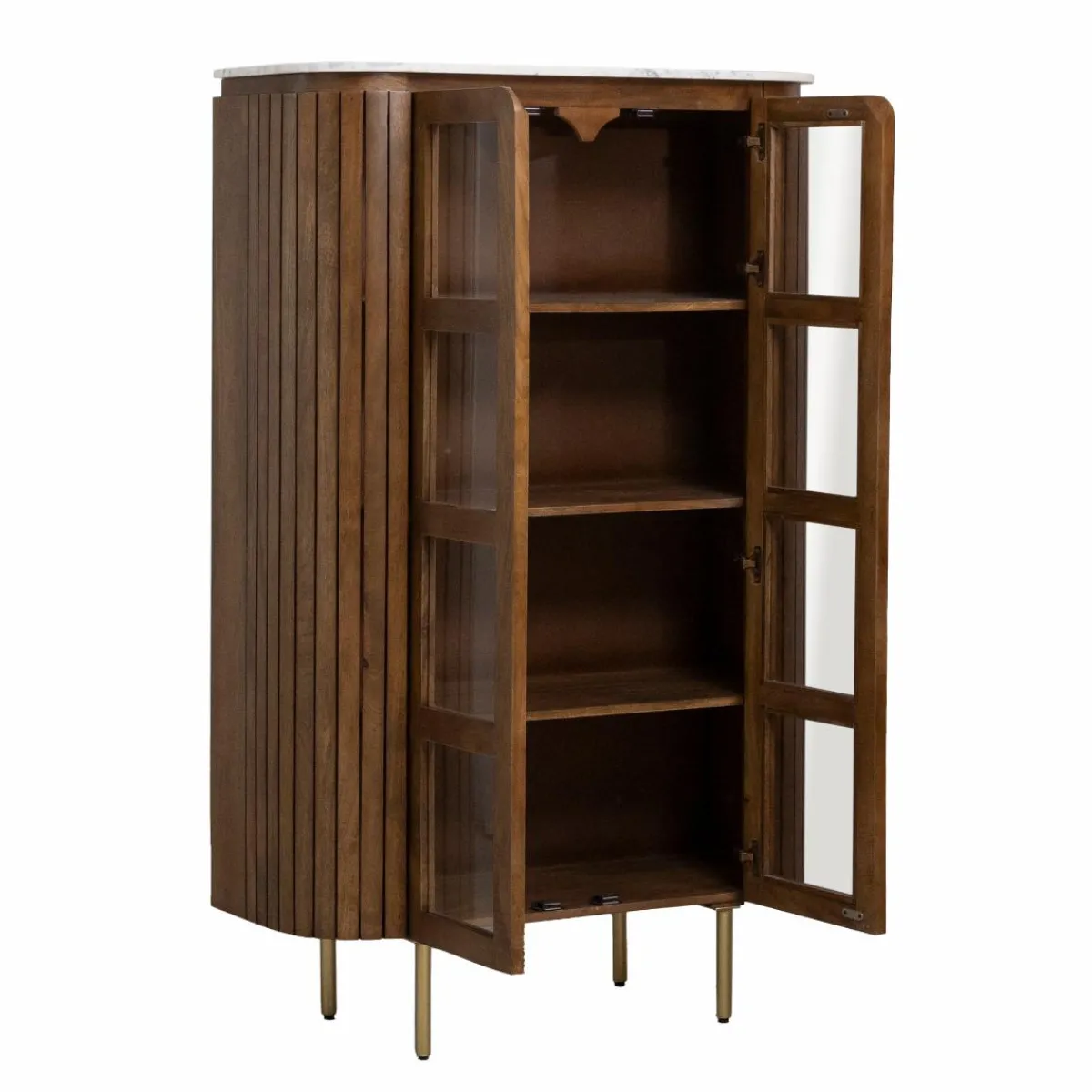 Made in Meubles Vitrine en bois de manguier et marbre Sienne