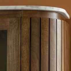 Made in Meubles Vitrine en bois de manguier et marbre Sienne