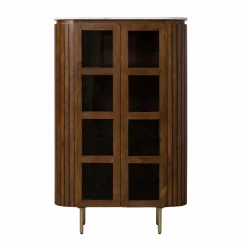Made in Meubles Vitrine en bois de manguier et marbre Sienne