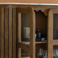 Made in Meubles Vitrine en bois de manguier et marbre Sienne