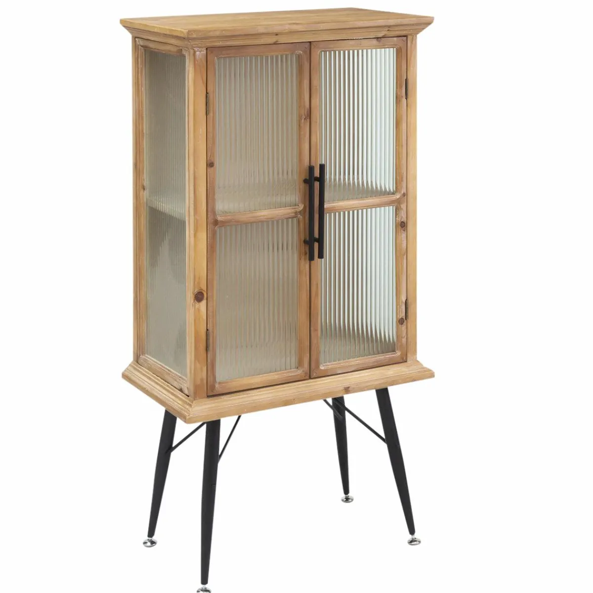 Made in Meubles Vitrine en bois de sapin et verre strié 2 portes Nicole