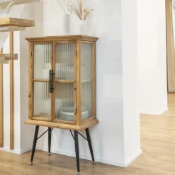 Made in Meubles Vitrine en bois de sapin et verre strié 2 portes Nicole