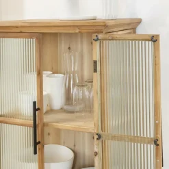 Made in Meubles Vitrine en bois de sapin et verre strié 2 portes Nicole