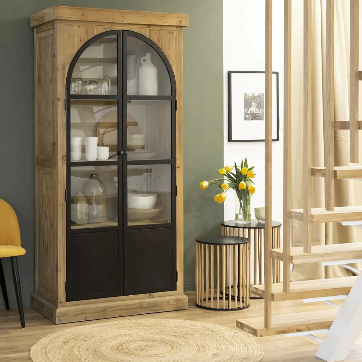 Made in Meubles Vitrine en bois recyclé et métal Garance