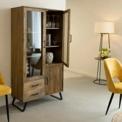Made in Meubles Vitrine Haute en bois de de manguier Joy